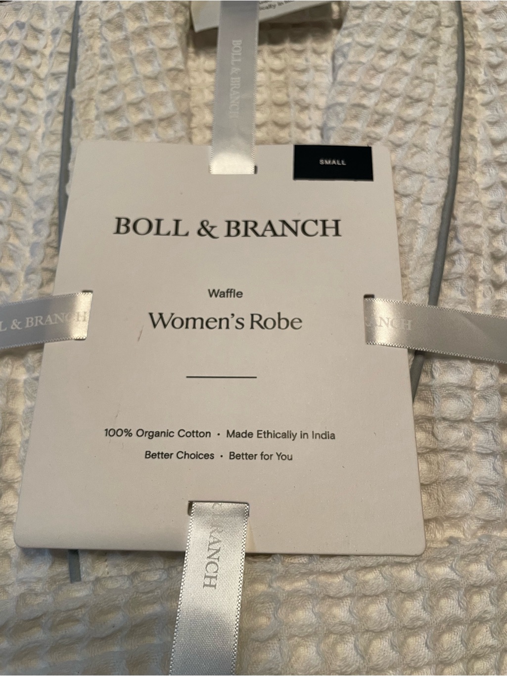Boll & Branch Nwt White Waffle Organic Cotton Women's Robe Tie Closure Sz Small — image 2 of 6